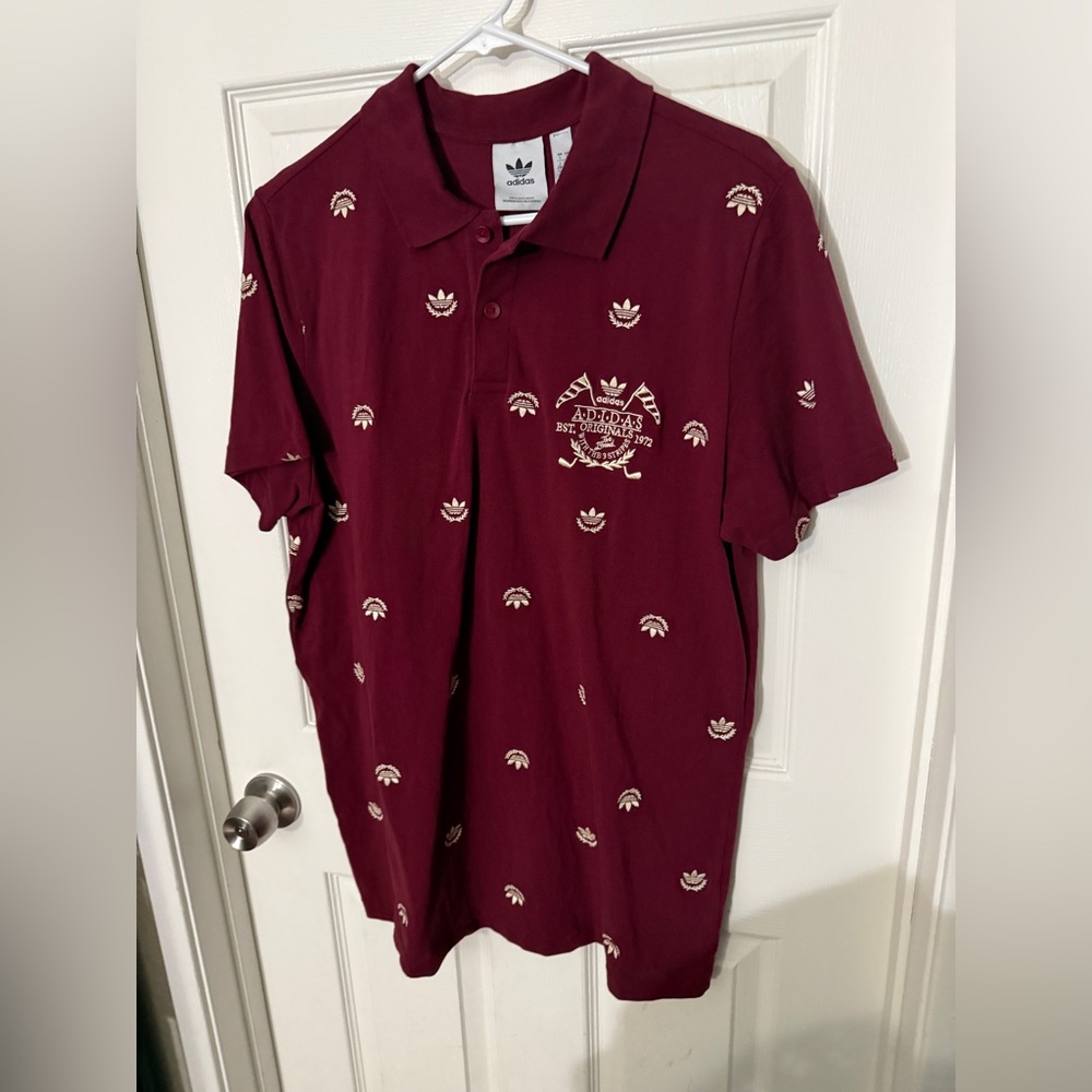 Dark Red Adidas Graphics Archive Polo Shirt Size Large
